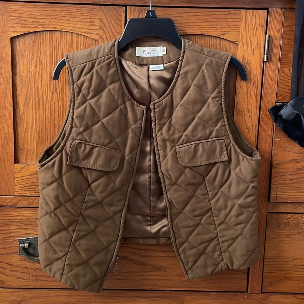 Olive green vintage vest, quilted, JHC, size 10